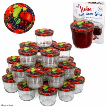 100er Set Sturzglas 230 ml Marmeladenglas Einmachglas Einweckglas To 82 Obst Dekor Deckel incl. Diamant-Zucker Gelierzauber Rezeptheft****Vorgepackt: REGAL C /// PLATZ 105