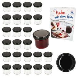 01-Sturz-TO-66-125ml-Schwarz-25er-Set-Deko.jpg 25er Set Sturzglas 125 ml Marmeladenglas Einmachglas Einweckglas To 66 schwarzer Deckel incl. Diamant-Zucker Gelierzauber Rezeptheft_Bild_1