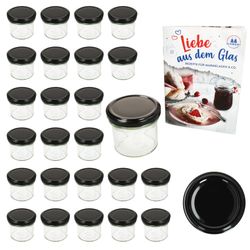 02-Sturz-TO-66-125ml-Schwarz-25er-Set.jpg 25er Set Sturzglas 125 ml Marmeladenglas Einmachglas Einweckglas To 66 schwarzer Deckel incl. Diamant-Zucker Gelierzauber Rezeptheft_Bild_2
