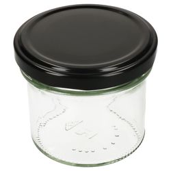04-Sturz-TO-66-125ml-Schwarz-Einzeln-leer-schraeg.jpg 25er Set Sturzglas 125 ml Marmeladenglas Einmachglas Einweckglas To 66 schwarzer Deckel incl. Diamant-Zucker Gelierzauber Rezeptheft_Bild_4