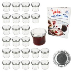 01-Sturz-TO-66-125ml-Silber-25er-Set-Deko.jpg 25er Set Sturzglas 125 ml Marmeladenglas Einmachglas Einweckglas To 66 silberner Deckel incl. Diamant-Zucker Gelierzauber Rezeptheft_Bild_1