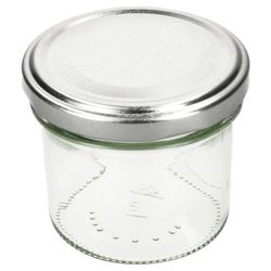 04-Sturz-TO-66-125ml-Silber-Einzeln-leer-schraeg.jpg 25er Set Sturzglas 125 ml Marmeladenglas Einmachglas Einweckglas To 66 silberner Deckel incl. Diamant-Zucker Gelierzauber Rezeptheft_Bild_4