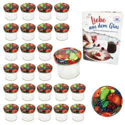 02-Sturz-TO-66-125ml-Obst-Dekor-25er-Set.jpg 25er Set Sturzglas 125 ml Marmeladenglas Einmachglas Einweckglas To 66 Obst Dekor Deckel incl. Diamant-Zucker Gelierzauber Rezeptheft_Bild_2