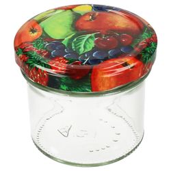 04-Sturz-TO-66-125ml-Obst-Dekor-Einzeln-leer-schraeg.jpg 25er Set Sturzglas 125 ml Marmeladenglas Einmachglas Einweckglas To 66 Obst Dekor Deckel incl. Diamant-Zucker Gelierzauber Rezeptheft_Bild_4