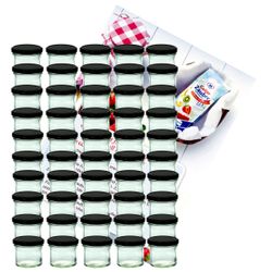 sturzglas-125-ml-schwarz-50-gelier.jpg 50er Set Sturzglas 125 ml Marmeladenglas Einmachglas Einweckglas To 66 schwarzer Deckel incl. Diamant-Zucker Gelierzauber Rezeptheft_Bild_1