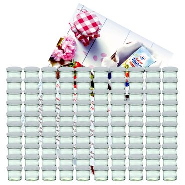 100er Set Sturzglas 125 ml Marmeladenglas Einmachglas Einweckglas To 66 silberner Deckel incl. Diamant-Zucker Gelierzauber Rezeptheft_Bild_1