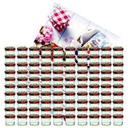 sturzglas-125-ml-obst-2-100-gelier.jpg 100er Set Sturzglas 125 ml Marmeladenglas Einmachglas Einweckglas To 66 Obst Dekor Deckel incl. Diamant-Zucker Gelierzauber Rezeptheft_Bild_3