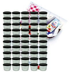sturzglas-230-ml-schwarz-50-gelier.jpg 50er Set Sturzglas 230 ml Marmeladenglas Einmachglas Einweckglas To 82 schwarzer Deckel incl. Diamant-Zucker Gelierzauber Rezeptheft_Bild_1