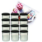 12er Set Sturzglas 350 ml Marmeladenglas Einmachglas Einweckglas To 82 schwarzer Deckel incl. Diamant-Zucker Gelierzauber Rezeptheft_Bild_1