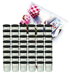 sturzglas-350-ml-schwarz-48-gelier.jpg 48er Set Sturzglas 350 ml Marmeladenglas Einmachglas Einweckglas To 82 schwarzer Deckel incl. Diamant-Zucker Gelierzauber Rezeptheft_Bild_1