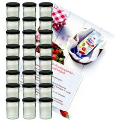 sturzglas-435-ml-schwarz-24-gelier.jpg 24er Set Sturzglas 435 ml Marmeladenglas Einmachglas Einweckglas To 82 schwarzer Deckel incl. Diamant-Zucker Gelierzauber Rezeptheft_Bild_1