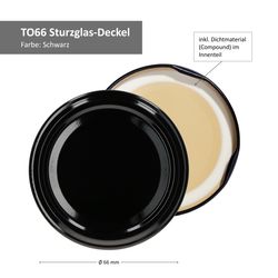 TO-66-Deckel-Bemassung-schwarz.jpg 50er Set Deckel To 66 Schwarz passend für 125ml Gläser incl. Diamant-Zucker Gelierzauber Rezeptheft_Bild_2