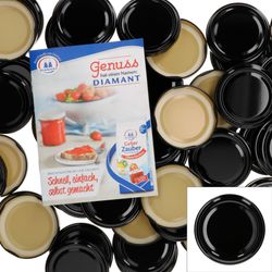 sturz-deckel-TO66-schwarz-50er-set-mit-heft.jpg 50er Set Deckel To 66 Schwarz passend für 125ml Gläser incl. Diamant-Zucker Gelierzauber Rezeptheft_Bild_1