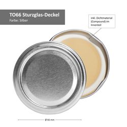 TO-66-Deckel-Bemassung-silber.jpg 50er Set Deckel To 66 Silber Dekor passend für 125ml Gläser incl. Diamant-Zucker Gelierzauber Rezeptheft_Bild_2
