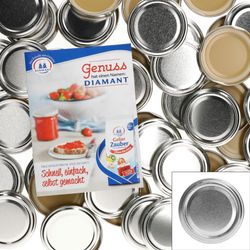 sturz-deckel-TO66-silber-50er-set-mit-heft.jpg 50er Set Deckel To 66 Silber Dekor passend für 125ml Gläser incl. Diamant-Zucker Gelierzauber Rezeptheft_Bild_1
