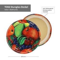 TO-66-Deckel-Bemassung-obstfruechte.jpg 50er Set Deckel To 66 Obst Dekor passend für 125ml Gläser incl. Diamant-Zucker Gelierzauber Rezeptheft_Bild_2