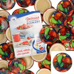 sturz-deckel-TO66-obstfruechte-50er-set-mit-heft.jpg 50er Set Deckel To 66 Obst Dekor passend für 125ml Gläser incl. Diamant-Zucker Gelierzauber Rezeptheft_Bild_1
