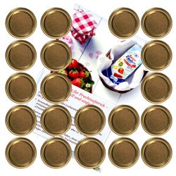 20-deckel-gelier-heft-gold.jpg 20er Set Deckel To 82 uni gold passend für 230ml / 350ml / 435ml Gläser incl. Diamant-Zucker Gelierzauber Rezeptheft_Bild_2