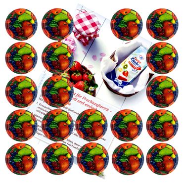 20er Set Deckel To 82 Obst Dekor passend für 230ml / 350ml / 435ml Gläser incl. Diamant-Zucker Gelierzauber Rezeptheft_Bild_2
