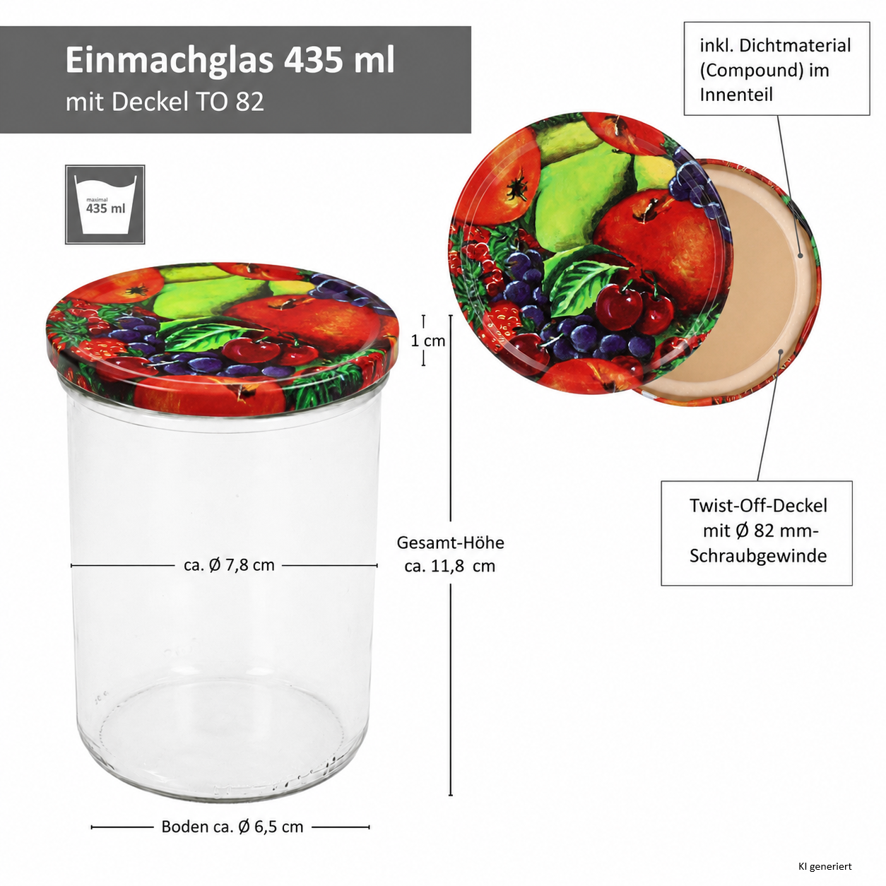 48er Set Sturzglas 435 ml Marmeladenglas Einmachglas Einweckglas To 82 Obst Deckel incl. Diamant-Zucker Gelierzauber Rezeptheft