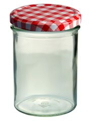 sturzglas-435-ml-rot.jpg 24er Set Sturzglas 435 ml Marmeladenglas Einmachglas Einweckglas To 82 rot karierter Deckel incl. Diamant-Zucker Gelierzauber Rezeptheft_Bild_2