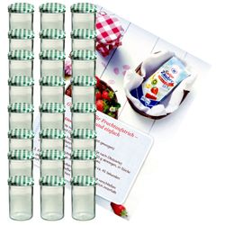 sturzglas-435-ml-gruen-gelier-24.jpg 24er Set Sturzglas 435 ml Marmeladenglas Einmachglas Einweckglas To 82 grün karierter Deckel incl. Diamant-Zucker Gelierzauber Rezeptheft_Bild_2