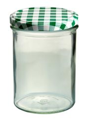 sturzglas-435-ml-gruen.jpg 24er Set Sturzglas 435 ml Marmeladenglas Einmachglas Einweckglas To 82 grün karierter Deckel incl. Diamant-Zucker Gelierzauber Rezeptheft_Bild_1