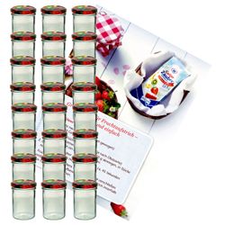 sturzglas-435-ml-obst-2-24-gelier.jpg 24er Set Sturzglas 435 ml Marmeladenglas Einmachglas Einweckglas To 82 Obst Deckel incl. Diamant-Zucker Gelierzauber Rezeptheft_Bild_2