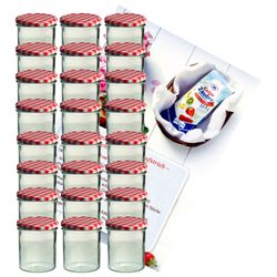 sturzglas-350-ml-rot-gelier-24.jpg 24er Set Sturzglas 350 ml Marmeladenglas Einmachglas Einweckglas To 82 rot karierter Deckel incl. Diamant-Zucker Gelierzauber Rezeptheft_Bild_1