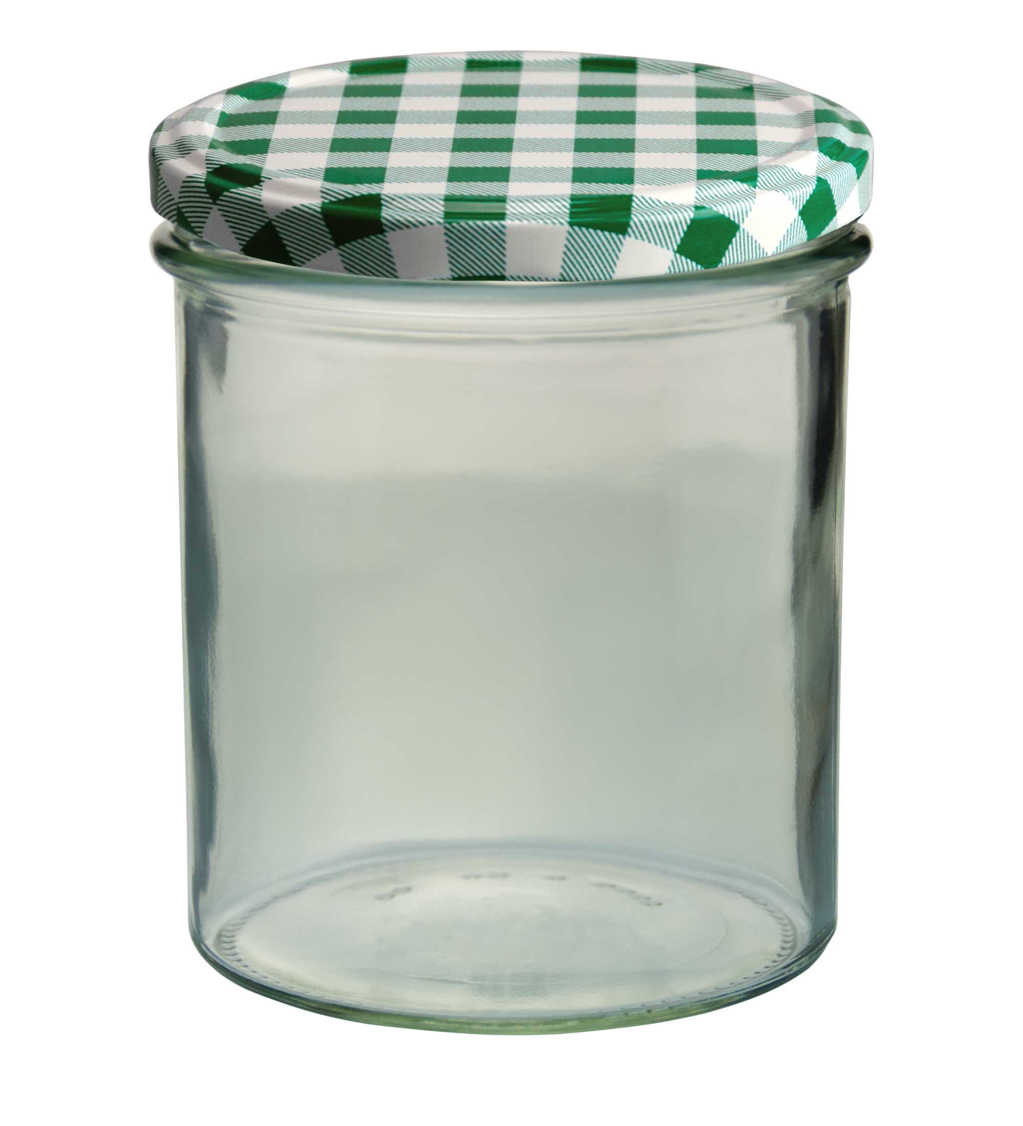 24er Set Sturzglas 350 ml Marmeladenglas Einmachglas Einweckglas To 82 grün karierter Deckel incl. Diamant-Zucker Gelierzauber Rezeptheft