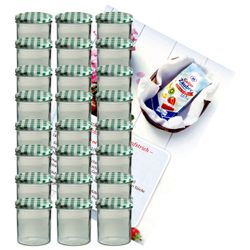 sturzglas-350-ml-gruen-gelier-24.jpg 24er Set Sturzglas 350 ml Marmeladenglas Einmachglas Einweckglas To 82 grün karierter Deckel incl. Diamant-Zucker Gelierzauber Rezeptheft_Bild_1