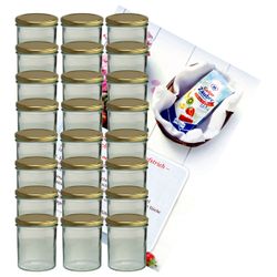 sturzglas-350-ml-gold-gelier-24.jpg 24er Set Sturzglas 350 ml Marmeladenglas Einmachglas Einweckglas To 82 goldener Deckel incl. Diamant-Zucker Gelierzauber Rezeptheft_Bild_1