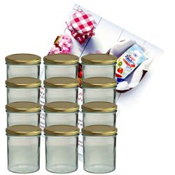 sturzglas-350-ml-gold-gelier-12.jpg 12er Set Sturzglas 350 ml Marmeladenglas Einmachglas Einweckglas To 82 goldener Deckel incl. Diamant-Zucker Gelierzauber Rezeptheft_Bild_2