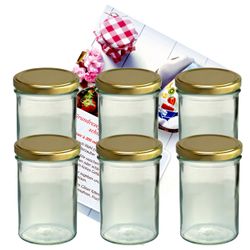 sturzglas-435-ml-gold-gelier-6.jpg 6er Set Sturzglas 435 ml Marmeladenglas Einmachglas Einweckglas To 82 goldener Deckel incl. Diamant-Zucker Gelierzauber Rezeptheft_Bild_1