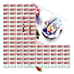 sturzglas-125-ml-gelier-rot-100.jpg 100er Set Sturzglas 125 ml Marmeladenglas Einmachglas Einweckglas To 66 rot karierter Deckel incl. Diamant-Zucker Gelierzauber Rezeptheft_Bild_1