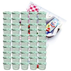 sturzglas-230-ml-gelier-gruen-50.jpg 50er Set Sturzglas 230 ml Marmeladenglas Einmachglas Einweckglas To 82 grün karierter Deckel incl. Diamant-Zucker Gelierzauber Rezeptheft_Bild_2