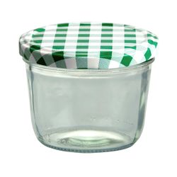 sturzglas-230-ml-gruen-1.jpg 50er Set Sturzglas 230 ml Marmeladenglas Einmachglas Einweckglas To 82 grün karierter Deckel incl. Diamant-Zucker Gelierzauber Rezeptheft_Bild_1