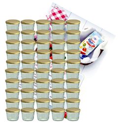 sturzglas-230-ml-gelier-gold-50.jpg 50er Set Sturzglas 230 ml Marmeladenglas Einmachglas Einweckglas To 82 goldener Deckel incl. Diamant-Zucker Gelierzauber Rezeptheft_Bild_1