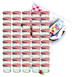sturzglas-125-ml-gelier-rot-50.jpg 50er Set Sturzglas 125 ml Marmeladenglas Einmachglas Einweckglas To 66 rot karierter Deckel incl. Diamant-Zucker Gelierzauber Rezeptheft_Bild_1