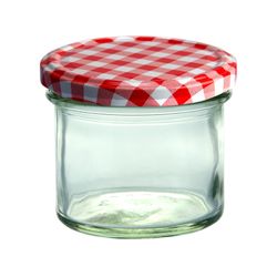 sturzglas-125-ml-rot-1.jpg 50er Set Sturzglas 125 ml Marmeladenglas Einmachglas Einweckglas To 66 rot karierter Deckel incl. Diamant-Zucker Gelierzauber Rezeptheft_Bild_2