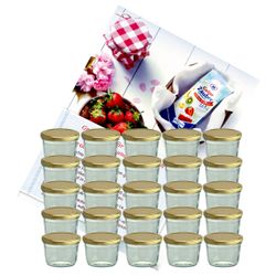 sturzglas-230-ml-gelier-gold-25.jpg 25er Set Sturzglas 230 ml Marmeladenglas Einmachglas Einweckglas To 82 goldener Deckel incl. Diamant-Zucker Gelierzauber Rezeptheft_Bild_1