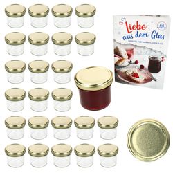 01-Sturz-TO-66-125ml-Gold-25er-Set-Deko.jpg 25er Set Sturzglas 125 ml Marmeladenglas Einmachglas Einweckglas To 66 goldener Deckel incl. Diamant-Zucker Gelierzauber Rezeptheft_Bild_1