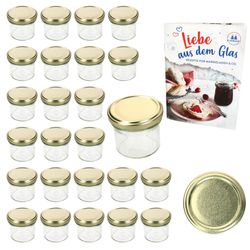 02-Sturz-TO-66-125ml-Gold-25er-Set.jpg 25er Set Sturzglas 125 ml Marmeladenglas Einmachglas Einweckglas To 66 goldener Deckel incl. Diamant-Zucker Gelierzauber Rezeptheft_Bild_2
