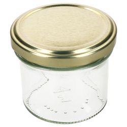 04-Sturz-TO-66-125ml-Gold-Einzeln-leer-schraeg.jpg 25er Set Sturzglas 125 ml Marmeladenglas Einmachglas Einweckglas To 66 goldener Deckel incl. Diamant-Zucker Gelierzauber Rezeptheft_Bild_4