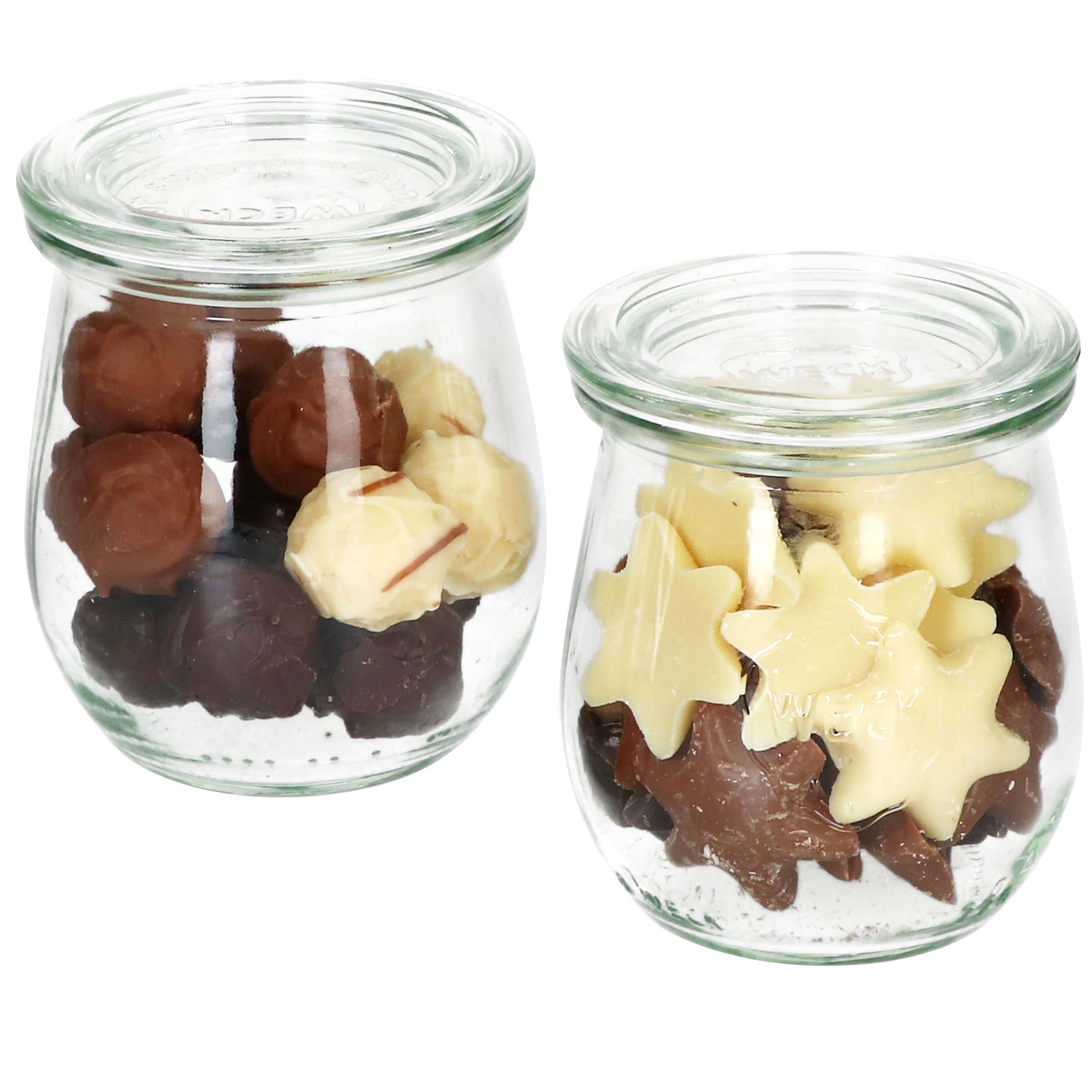 24er Set Weck Gläser 220 ml Tulpengläser mit 24 Glasdeckeln incl. Diamant-Zucker Gelierzauber Rezeptheft