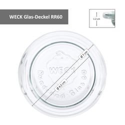 bemassung-WECK-Glas-Deckel-RR60.jpg 48er Set Weck Gläser 220 ml Tulpengläser mit 48 Glasdeckeln incl. Diamant-Zucker Gelierzauber Rezeptheft_Bild_7