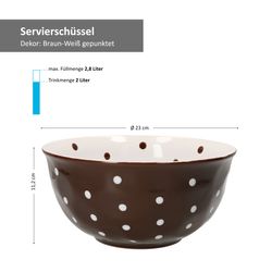 Mercant-Schuessel-Bemassung.jpg Salatschüssel braun weiß gepunktet 23cm - große handgefertige Schale / Schüssel aus Steingut_Bild_3