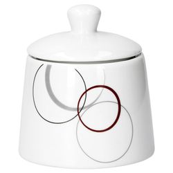 van-well-palazzo-zuckerdose-frontal-01.jpg 2tlg. Set Zuckerdose 28cl & Milchkännchen 23cl Palazzo mit Dekor-Kreisen in grau und dunkelrot_Bild_4