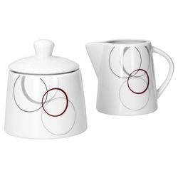 van-well-palazzo-zuckerdose-milchkanne-frontal.jpg 2tlg. Set Zuckerdose 28cl & Milchkännchen 23cl Palazzo mit Dekor-Kreisen in grau und dunkelrot_Bild_2