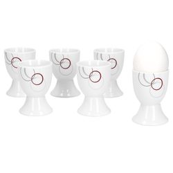 van-well-palazzo-eierbecher-6er-set-food.jpg 8cm - aus weißem Porzellan mit Dekor-Kreisen in grau und dunkelrot_Bild_1